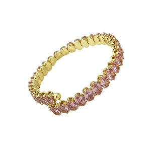 Bracelet ajustable doré luxueux avec rangée de zircons roses ovales sertis à griffes