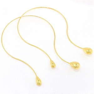 Detail of elegant gold-plated waterdrop necklace with minimalist open metal design