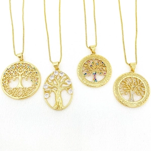 Golden Tree of Life necklaces with zircon pendants and decorative family engravings