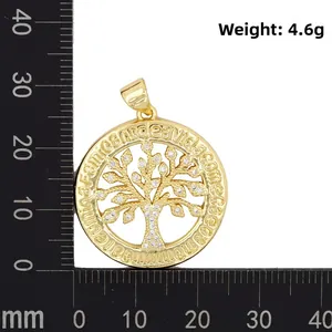 Detailed size view of a 4.6g gold tree of life pendant measuring 30mm with micro-set zircons