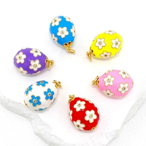 14K gold plated colorful Easter egg pendants with enamel flowers and small rhinestones