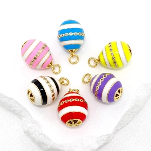 Set of six 14K gold plated Faberge style Easter egg pendants with enamel and cubic zirconia