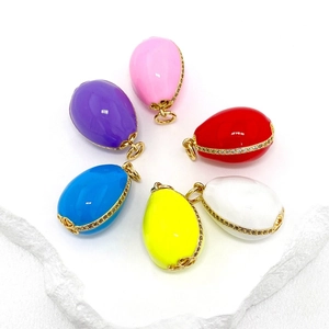 Set of six colorful 14K gold-plated Easter egg charms with enamel and zircon inlay