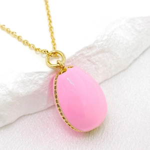 Elegant 14K gold plated Easter egg pendant necklace with soft pink enamel finish