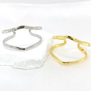 Minimalist Hammered Wave Open Cuff Bangle For Women Double Layered Copper Gold Silver Plated Fashion Jewelry Bracelet