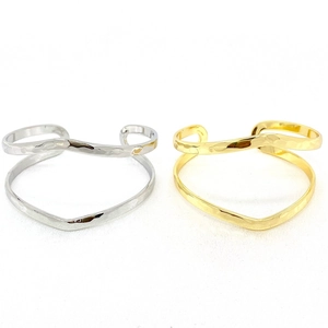 Minimalist hammered texture wavy open cuff bracelets in polished gold and silver finish