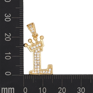 Pendentif lettre L couronne hip hop doré avec zircons, hauteur totale de 28mm environ