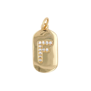 Pendente rettangolare dorato con lettera F scintillante incastonata con zirconi