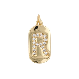 Collana minimalista dorata con pendente ovale e lettera R decorata con cristalli