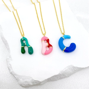 Fashion 3D Bubble Initial Letter Pendant Necklace Colorful Enamel Drip Oil Copper Gold Plated Jewelry For Women Men Gift