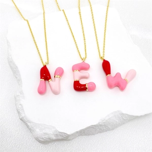 Colorful bubble letter NEW pendants necklace with gold chain and drip oil finish