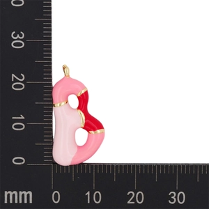 Size measurement of bubble letter B pendant with colorful enamel and gold lining