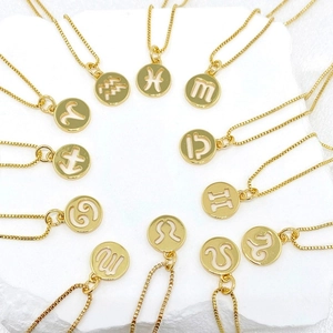 18K Gold Plated Copper Twelve Zodiac Sign Constellation Hollow Round Pendant Necklace For Women Personalized Jewelry Birthday Gift