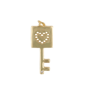 Colgante de llave dorada con corazón calado y circón para collar de mujer