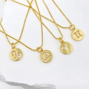 Minimalist gold constellation zodiac charm necklaces with hollow round pendants set