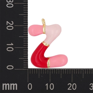 Detail showing letter Z bubble pendant size measurement with colorful enamel finish