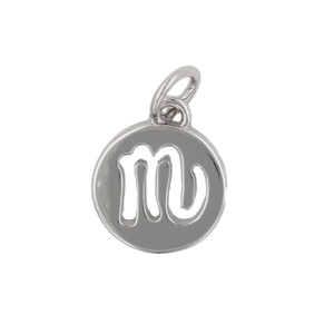 Scorpio zodiac symbol round charm pendant in polished silver for DIY necklace jewelry making