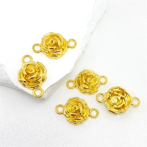 Pendentifs Connecteurs en Alliage Plaqué Or 18K DIY Forme Rose Fleur Ovale à Pois Tube Cylindrique pour Collier Bracelet
