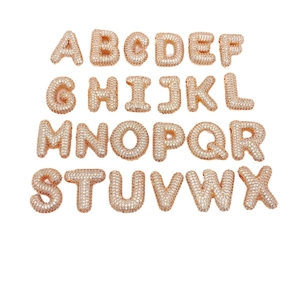 Sparkling rose gold bubble letter pendants set with micro-paved white zircons for DIY jewelry