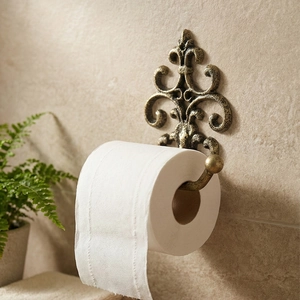 European vintage cast iron geometric wall-mounted toilet paper holder with floral carving