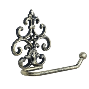 European vintage cast iron fleur-de-lis wall mounted paper towel holder in bronze