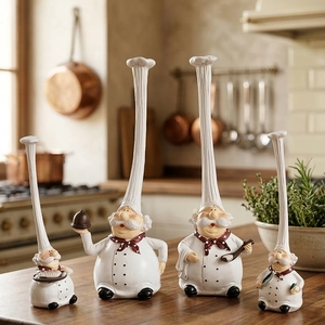 Set of 4 creative resin chef figurines with tall hats for home kitchen decor