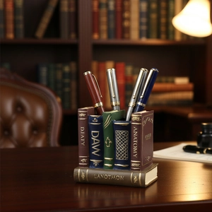 Vintage resin book-style pencil holder for office desk organization and home decor