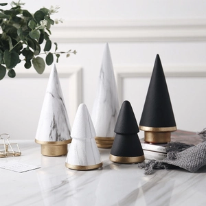 Nordic Minimalist White Porcelain Christmas Tree Ornament Marble Texture Gold Base Ceramic Desktop Decor For Home Office