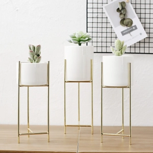 Nordico Minimalista Vaso da Fiori in Ceramica Ferro Battuto Supporto in Metallo Bianco Verde Porcellana Fioriera Interno Piante Grasse Scrivania Decorazione Casa Ufficio