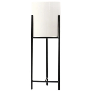 Vaso in ceramica bianca nordica con supporto minimalista in metallo nero per piante interne