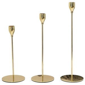 Three-piece set of gold minimalist metal pillar candle holders for dining decor
