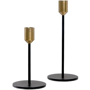 Modern minimalist black and gold metal candlestick holders set of two for dining decor