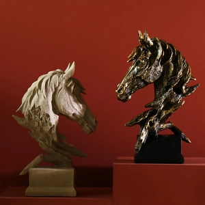 Retro Kunstharz Pferdekopf Löwe Statue Tierbüste Skulptur Antike Kunst Ornament Für Wohnzimmer Büro Schreibtisch Haus Deko