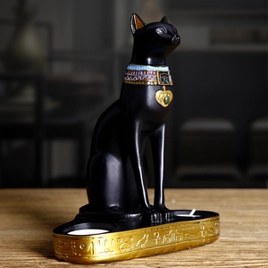 Ancient Egyptian Cat Goddess Bastet Candle Holder Resin Statue Retro Anubis Sphinx Sculpture Home Decor Desktop Candlestick Gift