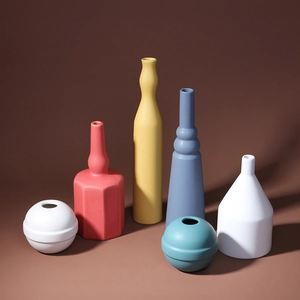 Set di vasi in ceramica Morandi con finitura opaca e forme geometriche minimaliste nordiche