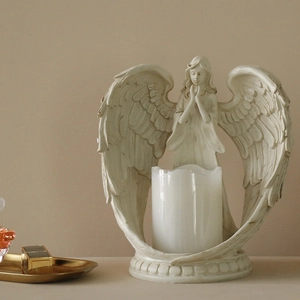 Nordic Style Synthetic Resin Praying Angel Candle Holder With LED Electronic Candle Table Desktop Decorative Statues