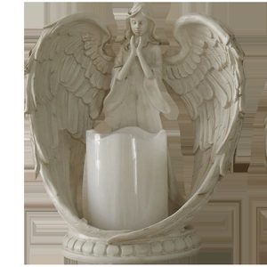 Nordic resin angel candle holder with white LED pillar candle for home decoration