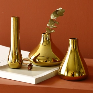 Nordic Gold Electroplated Ceramic Vase Minimalist Luxury Desktop Flower Arrangement Home Decor Photography Props