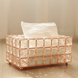 Elegant rose gold crystal rectangular tissue box with faceted glass for luxury home decor