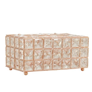 Rose gold crystal tissue box with luxury transparent glass prisms for home decor