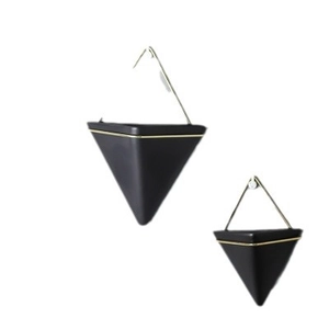 Set of 2 Nordic black geometric wall planters with gold trim for home wall decoration