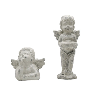 Set of 2 Nordic vintage Cupid angel statues in weathered resin for garden and home decor