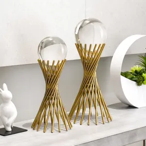 Modern luxury crystal ball ornaments with golden metal stand for home decor