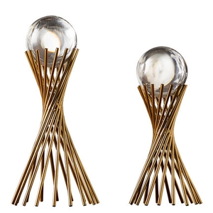Modern Nordic crystal ball ornaments with gold spiral metal base for home luxury decor