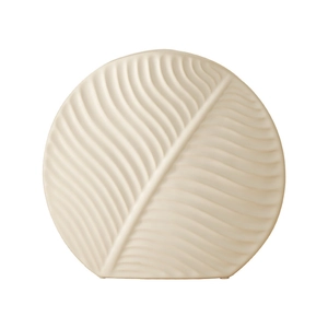 Modern beige ceramic leaf-textured fan-shaped vase for minimalist home decor