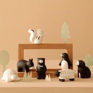 Modern Minimalist Ceramic Animal Figurines Nordic Zakka Black White Desktop Ornaments Assorted Cute Animal Home Decor Gifts