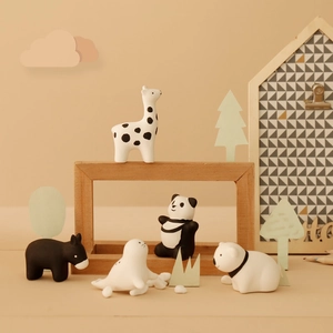 Set of 5 cute ceramic animal figurines featuring giraffe panda and polar bear for home decor