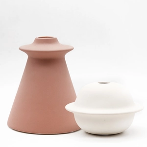 Modern Morandi ceramic vase set with reddish brown and white geometric vessels for home decor