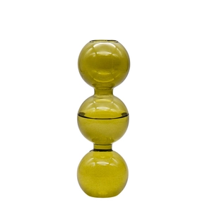Vase en verre à bulles vert olive avec trois sphères pour décoration moderne