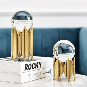 Nordic luxury crystal ball ornaments with gold geometric metal base for home decor